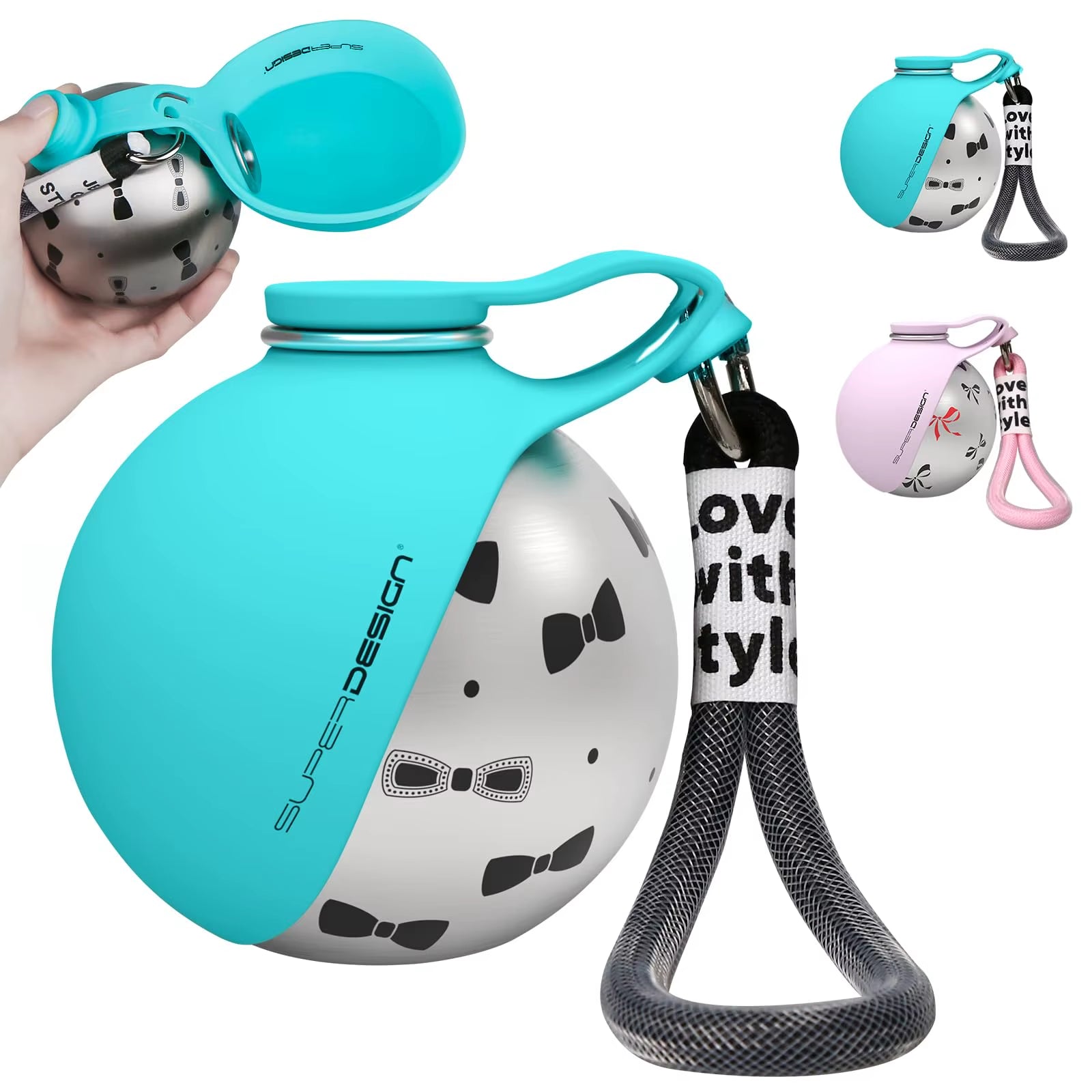 Botella de agua portátil 2 en 1 para perros, a prueba de fugas y compacta, de acero inoxidable, ideal para viajes con perros pequeños.