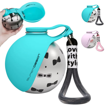 Botella de agua portátil 2 en 1 para perros, a prueba de fugas y compacta, de acero inoxidable, ideal para viajes con perros pequeños.