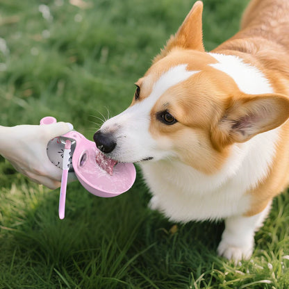Botella de agua portátil 2 en 1 para perros, a prueba de fugas y compacta, de acero inoxidable, ideal para viajes con perros pequeños.